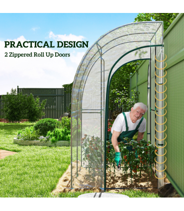 Outsunny 143x118x212cm Walk-In Lean to Wall Tunnel Plastic Greenhouse with Doors