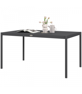 Outsunny 145cm Garden Table with Aluminium Frame, Slatted Design, Dark Grey