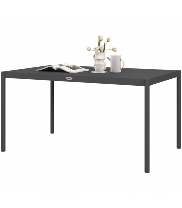 Outsunny 145cm Garden Table with Aluminium Frame, Slatted Design, Dark Grey