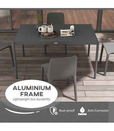 Outsunny 145cm Garden Table with Aluminium Frame, Slatted Design, Dark Grey