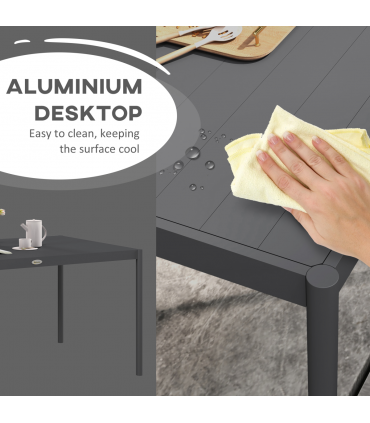 Outsunny 145cm Garden Table with Aluminium Frame, Slatted Design, Dark Grey