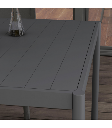 Outsunny 145cm Garden Table with Aluminium Frame, Slatted Design, Dark Grey