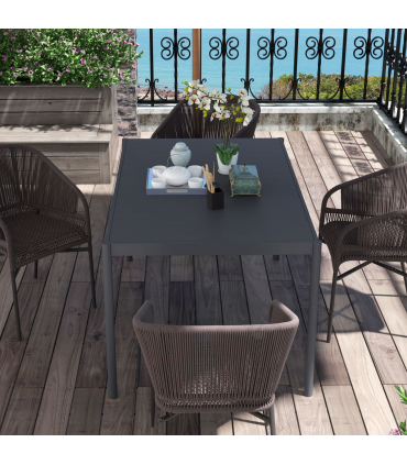 Outsunny 145cm Garden Table with Aluminium Frame, Slatted Design, Dark Grey