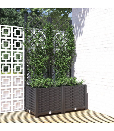 vidaXL Garden Planter with Trellis Black 80x40x136 cm PP