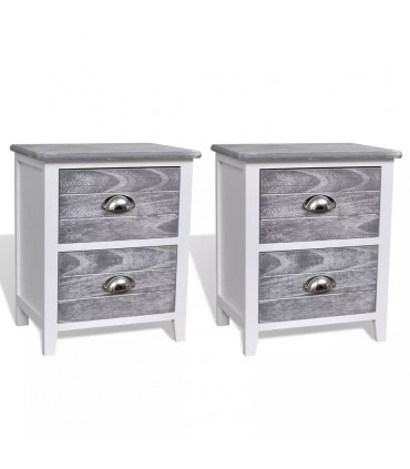 Nightstand 2 pcs with 2 Drawers Grey and White