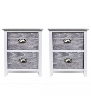 Nightstand 2 pcs with 2 Drawers Grey and White
