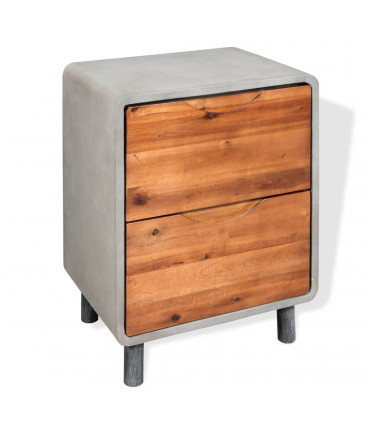 Nightstand Concrete Solid Acacia Wood 40x30x50 cm
