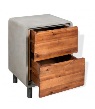 Nightstand Concrete Solid Acacia Wood 40x30x50 cm