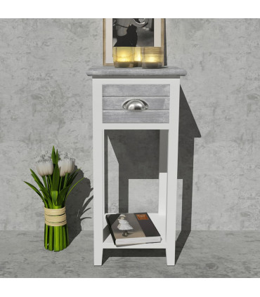 Nightstand with 1 Drawer Grey and White