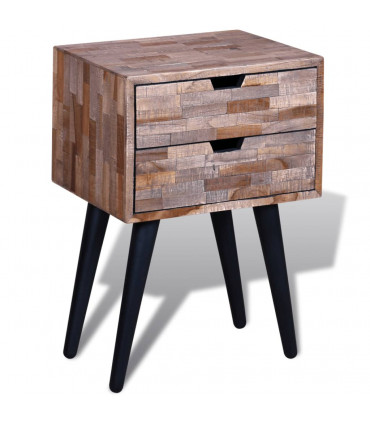 Nightstand with 2 Drawers Reclaimed Teak Wood