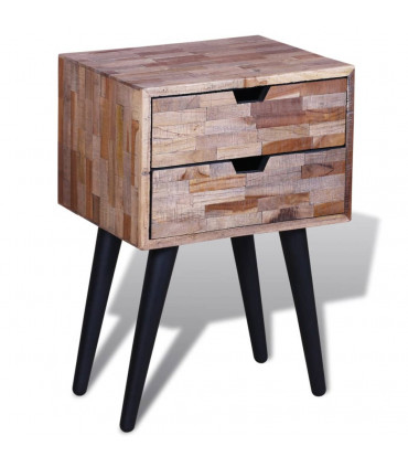 Nightstand with 2 Drawers Reclaimed Teak Wood
