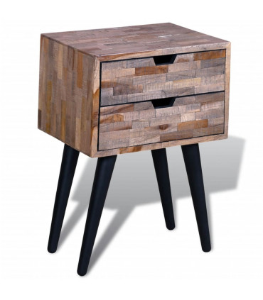 Nightstand with 2 Drawers Reclaimed Teak Wood
