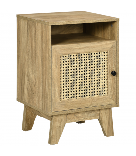 Nightstand, Bedside Table with Drawer and Shelf, End Table with Rattan Element