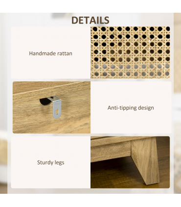 Nightstand, Bedside Table with Drawer and Shelf, End Table with Rattan Element