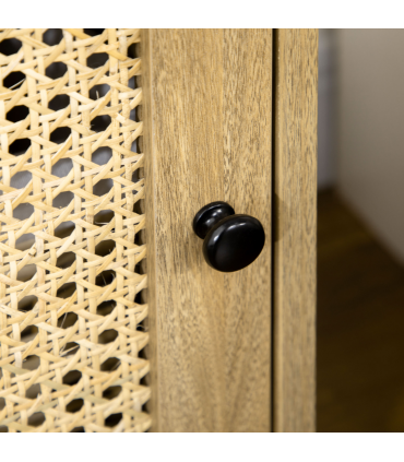 Nightstand, Bedside Table with Drawer and Shelf, End Table with Rattan Element