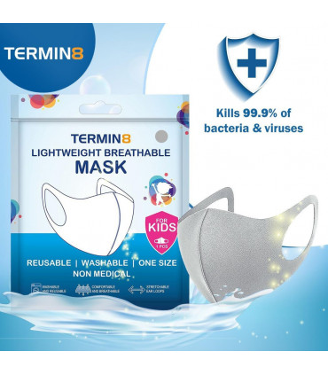 Nitrile Powder Free Small (Age 10-14) Gloves & Spandex Kids Face Mask (Age 6-12)[1x Grey Face Mask]