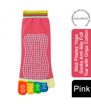 Non Slip Skid Pilates Yoga Socks Anti-Slip Full Toe with Grips Cotton[Pink]
