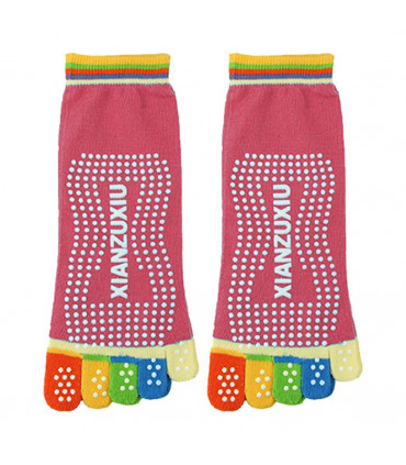Non Slip Skid Pilates Yoga Socks Anti-Slip Full Toe with Grips Cotton[Pink]