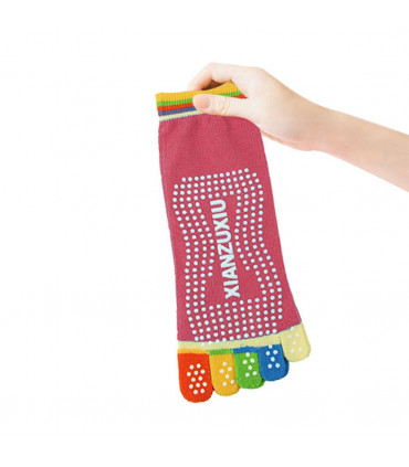 Non Slip Skid Pilates Yoga Socks Anti-Slip Full Toe with Grips Cotton[Pink]