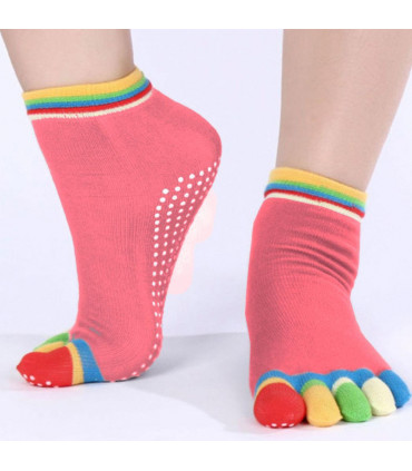 Non Slip Skid Pilates Yoga Socks Anti-Slip Full Toe with Grips Cotton[Pink]