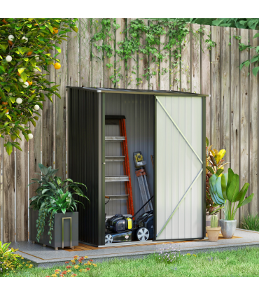 Outdoor Storage Shed Steel Garden Shed w/ Lockable Door for Backyard Patio Lawn