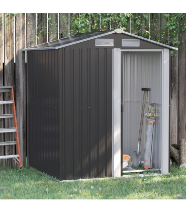 Outdoor Storage Shed, Sliding Door, Sloped Roof  152 x 132 x 188 cm, Grey