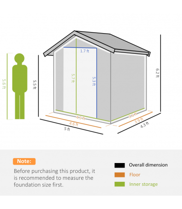 Outdoor Storage Shed, Sliding Door, Sloped Roof  152 x 132 x 188 cm, Grey