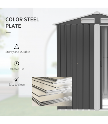 Outdoor Storage Shed, Sliding Door, Sloped Roof  152 x 132 x 188 cm, Grey