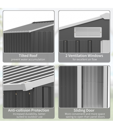 Outdoor Storage Shed, Sliding Door, Sloped Roof  152 x 132 x 188 cm, Grey