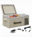 Outsunny 16L Car Refrigerator Fridge Freezer, 12/24V DC and 100-240V AC, Khaki
