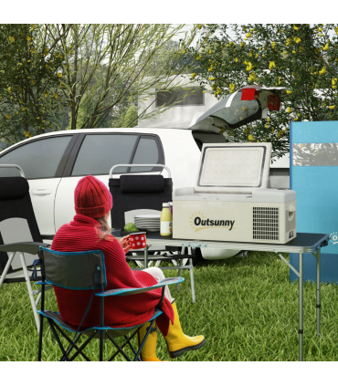 Outsunny 16L Car Refrigerator Fridge Freezer, 12/24V DC and 100-240V AC, Khaki