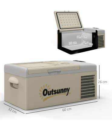 Outsunny 16L Car Refrigerator Fridge Freezer, 12/24V DC and 100-240V AC, Khaki
