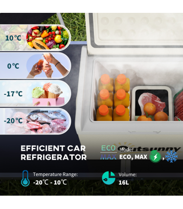 Outsunny 16L Car Refrigerator Fridge Freezer, 12/24V DC and 100-240V AC, Khaki