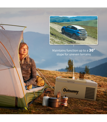 Outsunny 16L Car Refrigerator Fridge Freezer, 12/24V DC and 100-240V AC, Khaki