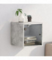 vidaXL Bedside Cabinet with Glass Door Concrete Grey 35x37x35 cm