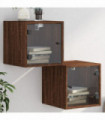 vidaXL Bedside Cabinets with Glass Doors 2 pcs Brown Oak 35x37x35 cm