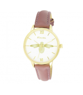 Ravel Women's Moth Design Dial Purple Leather Strap Watch RF007.7