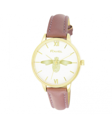 Ravel Women's Moth Design Dial Purple Leather Strap Watch RF007.7