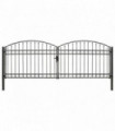 Fence Gate Double Door with Arched Top Steel 400x125 cm Black