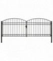 vidaXL Fence Gate Double Door with Arched Top Steel 400x150 cm Black