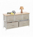 2-Tier Wide Closet Dresser, Nursery Dresser Tower With 5 Easy Pull Fabric Drawers And Metal Frame, Multi-Purpose Organizer Unit For Closets, Dorm Room, Living Room, Hallway, Linen/Natural