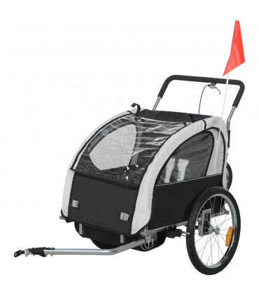 HOMCOM 2 Seat Bike Trailer with 5 Point Harness, for 18+ Months, Black