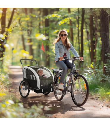 HOMCOM 2 Seat Bike Trailer with 5 Point Harness, for 18+ Months, Black