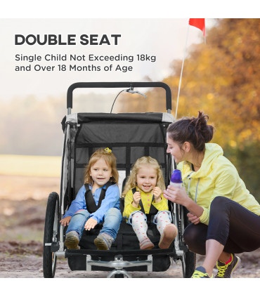 HOMCOM 2 Seat Bike Trailer with 5 Point Harness, for 18+ Months, Black