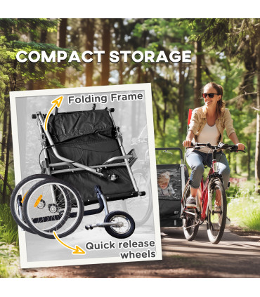 HOMCOM 2 Seat Bike Trailer with 5 Point Harness, for 18+ Months, Black