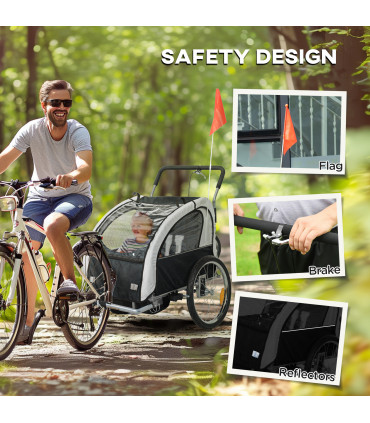 HOMCOM 2 Seat Bike Trailer with 5 Point Harness, for 18+ Months, Black