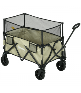 Outsunny 180L Folding Garden Trolley Wagon Cart w/ Extendable Side Walls, Khaki