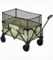Outsunny 180L Folding Garden Trolley Wagon Cart w/ Extendable Side Walls, Khaki
