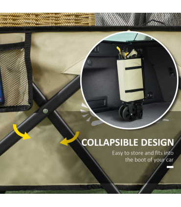 Outsunny 180L Folding Garden Trolley Wagon Cart w/ Extendable Side Walls, Khaki