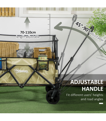 Outsunny 180L Folding Garden Trolley Wagon Cart w/ Extendable Side Walls, Khaki
